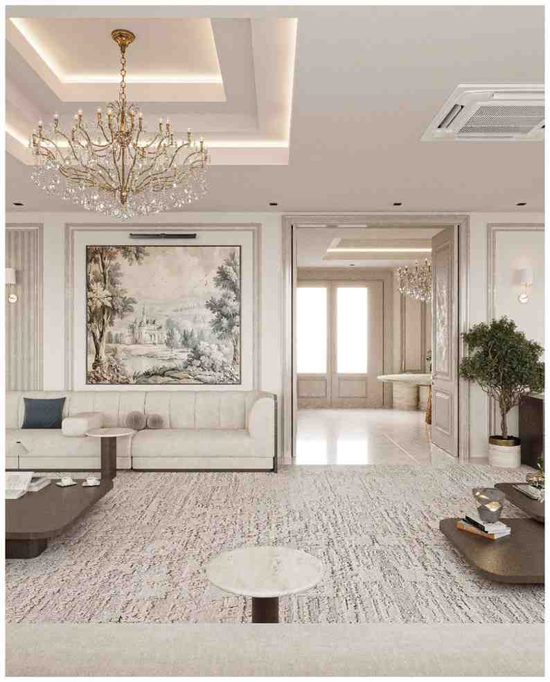 تصميم مجلس فاخر كلاسيك بالرياض — جبس وإضاءة ذهبية — بنان للديكور